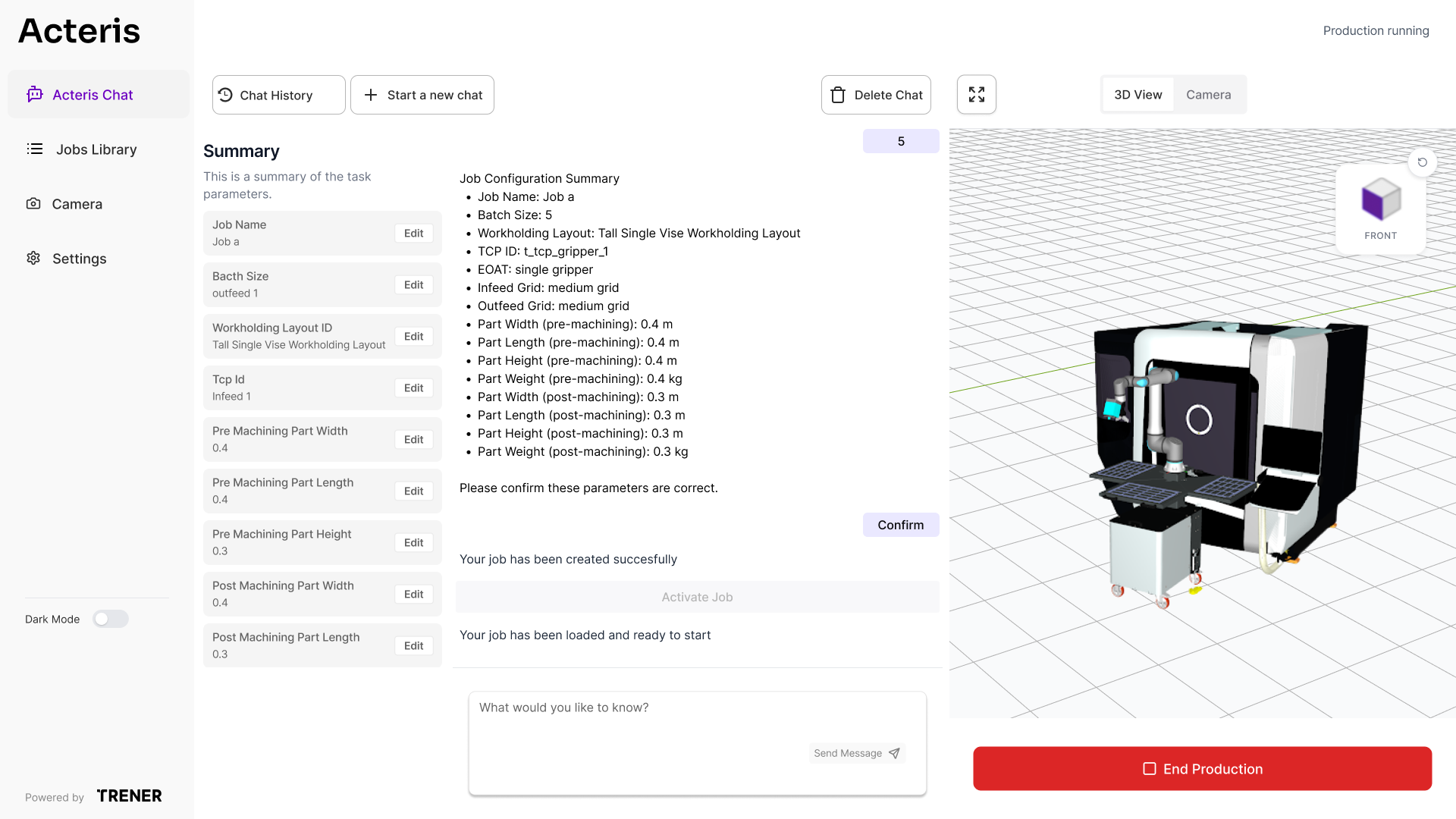 Acteris softvér — 3D vizualizácia robotickej bunky a real-time monitoring